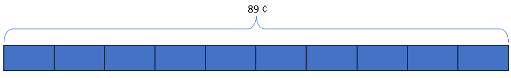 A bar divided into 10 equal sections with a bracket above it labeled 89¢.