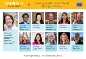 Join TERC’s Marlene Kilman on 12/14 at 3pm ET for the Campaign for Grade-Level Reading’s interactive “playshop” for early math + early literacy advocates.
